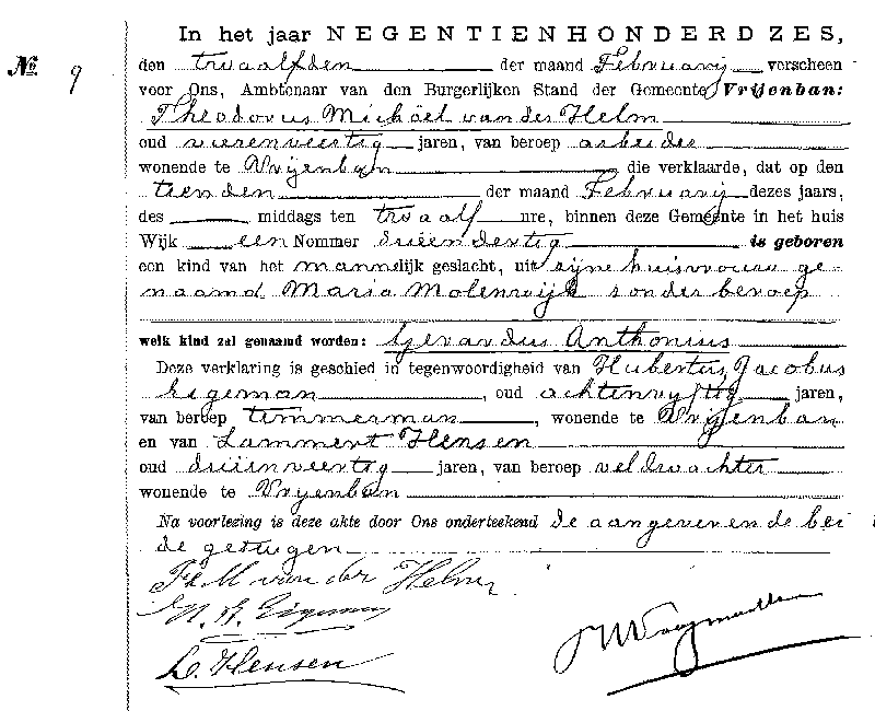 19060212 geb akte 9 Gerardus A zv TM vd Helm - M Molenwijk